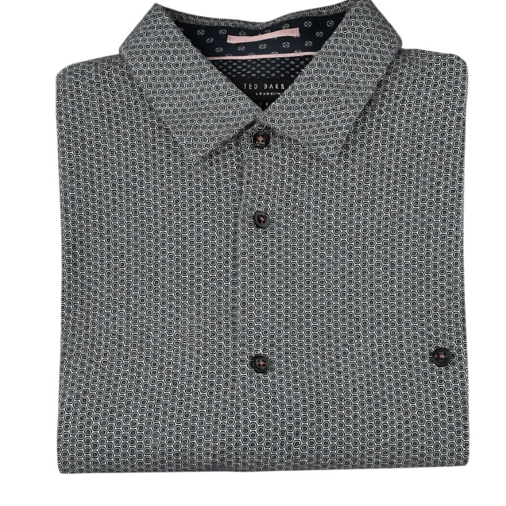 Ted Baker Men's Button Front Shirt Size 4 (Large) Gray Geometric Print